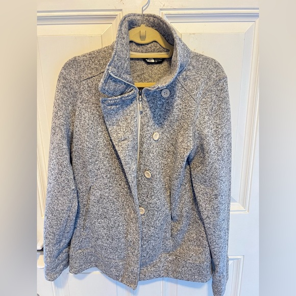 The North Face Full Zip Button Up Jacket Heather Grey Fleece - Picture 2 of 5